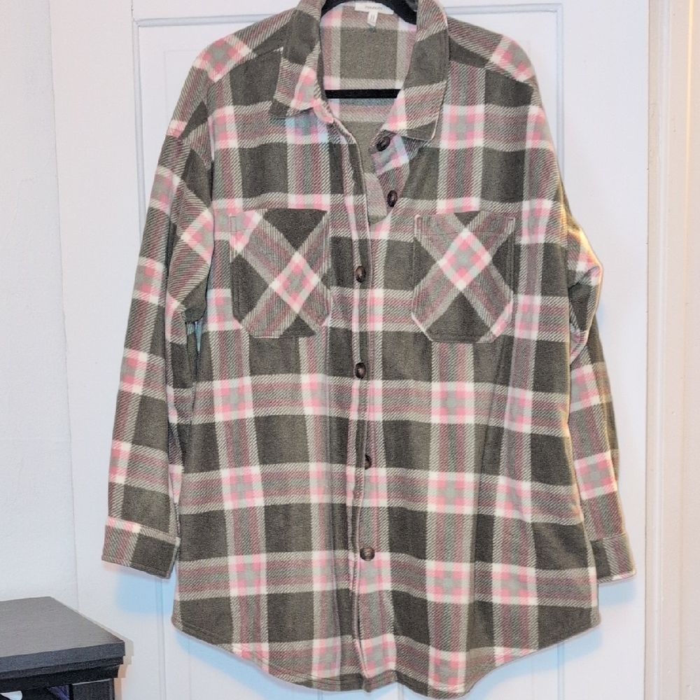 Maurices Women's Plaid Button Down Shirt - Pink and Olive